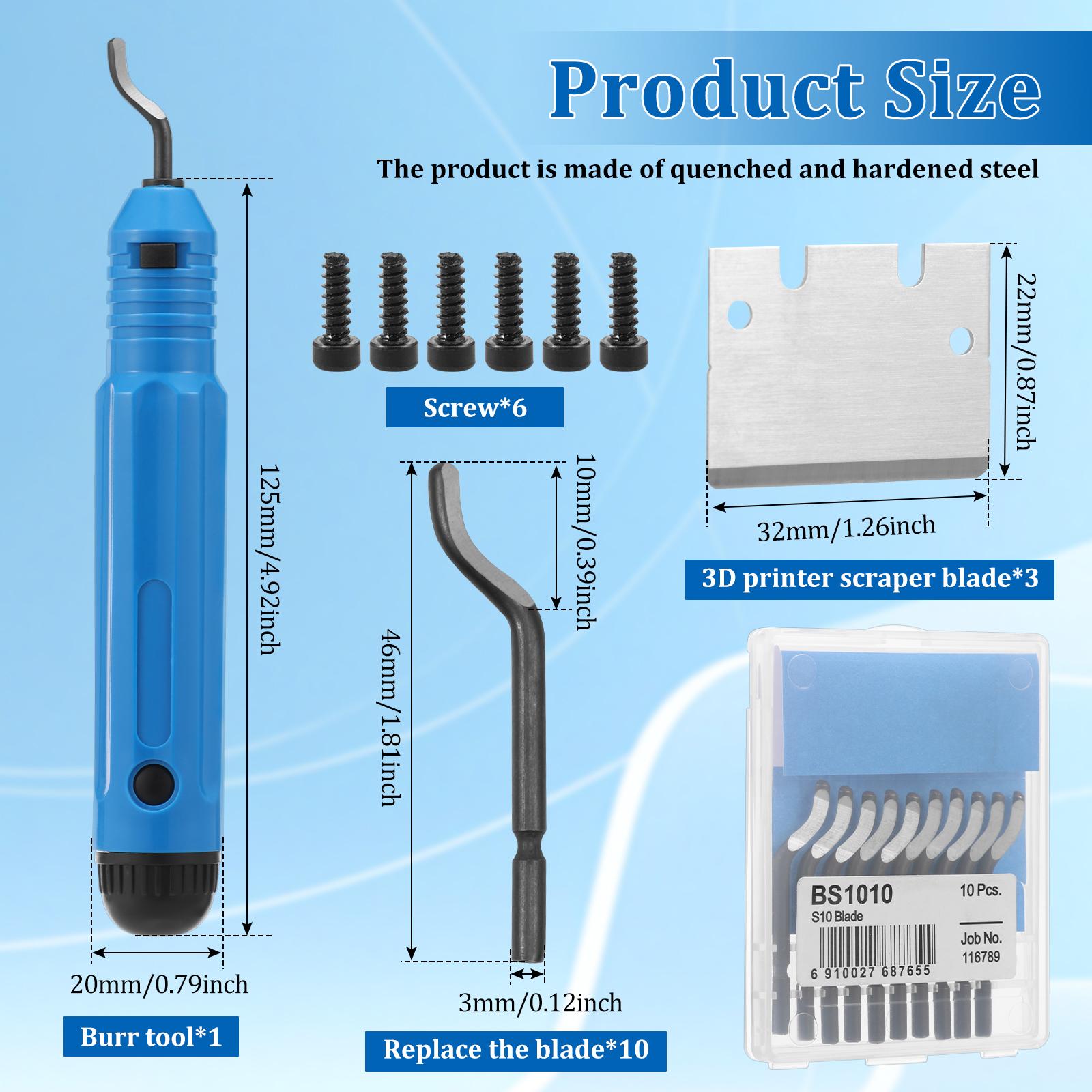 

3D Printer Cooktop Scraper Blade Steel Build Plate Scraper Blade with 6 Screw and Deburring Tool Kit (3 Pieces) for Model