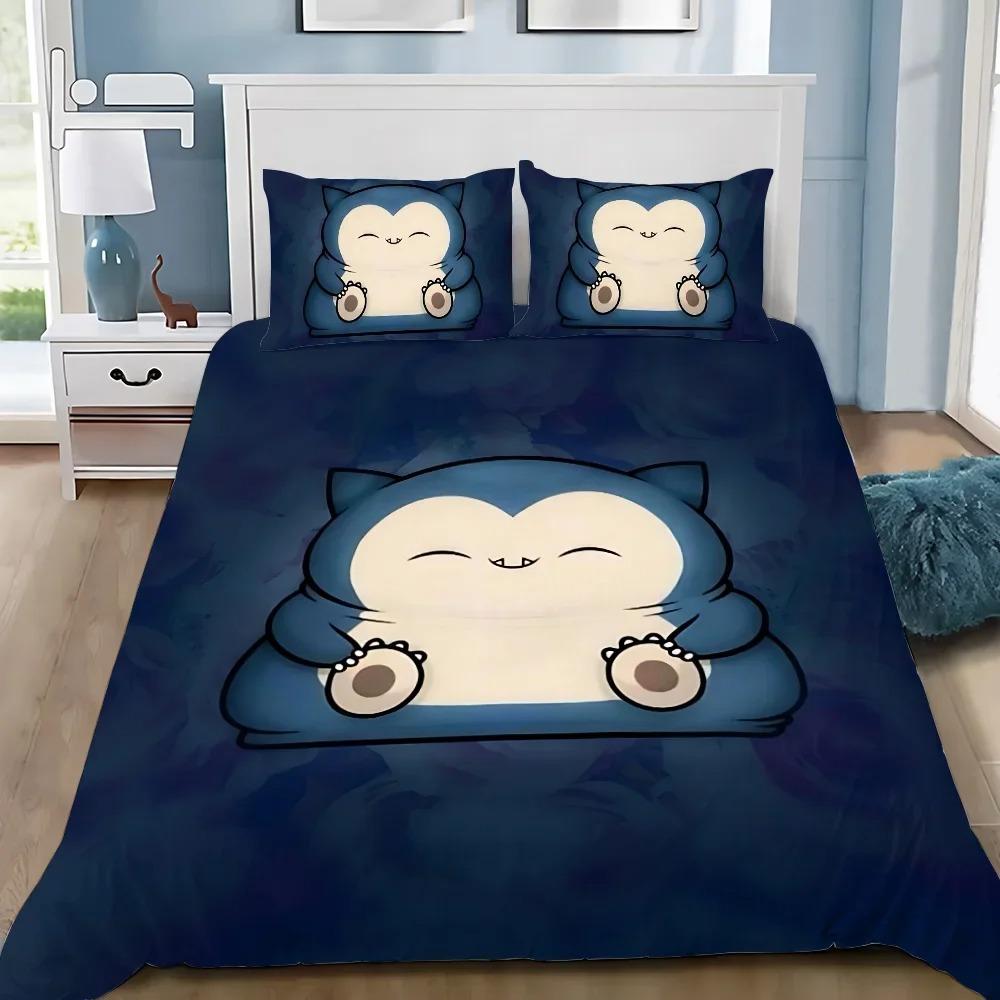 Kawaii Snorlax Bedding Set 3 Pieces Anime Pocket Monster Pattern Breathable Washable Bed Linen for Teens Kids