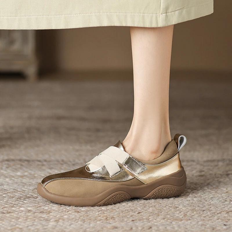 Fashion NEW Autumn Women Shoes Split Leather Shoes for Women Round Toe Thick Heel Shoes Mixed Colors Hook&loop Sneakers German Trainer