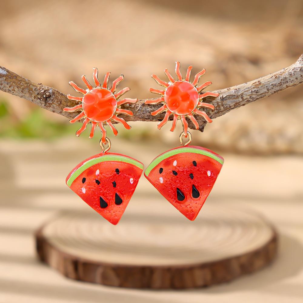 Dopamine Drop Oil Sun Fruit Vacation Wind Earrings Niche Unique Beautiful Earrings Jewelry Earrings