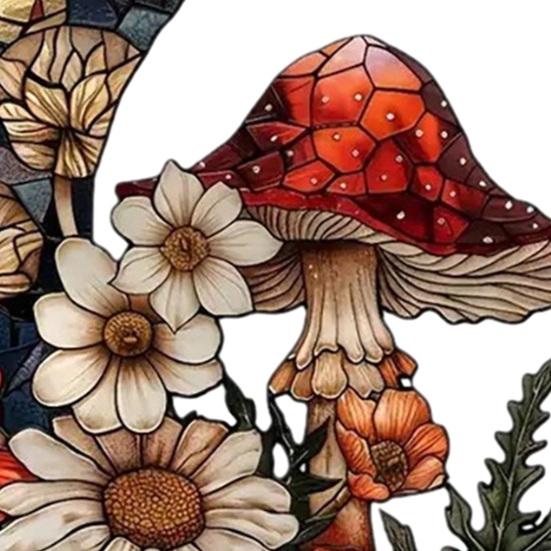 Yousheng Crescent Moon Acrylic Suncatcher with Mushroom Wildflowers, Stained Glass Effect Window Hanging Decor for Indoor Outdoor Home Garden Decor,