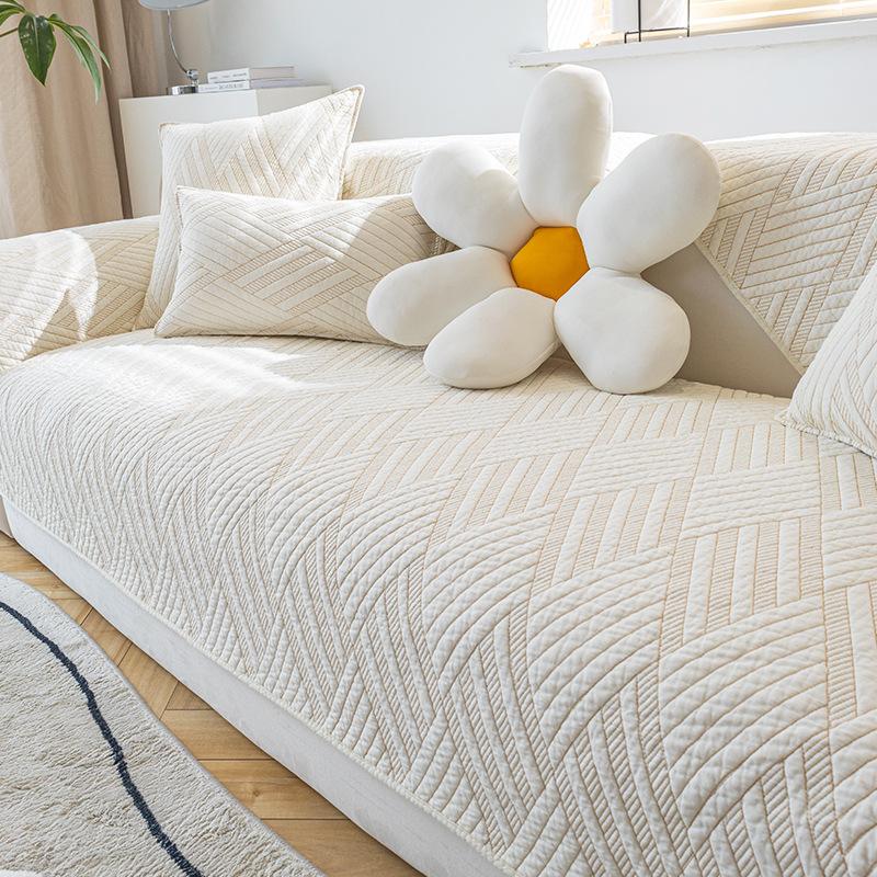 Pure Cotton Sofa Cushion Four Seasons Universal Anti-Slip Seat Cushion Cover Towel Simple Solid Color Printing Sofa Cover Cover Cloth