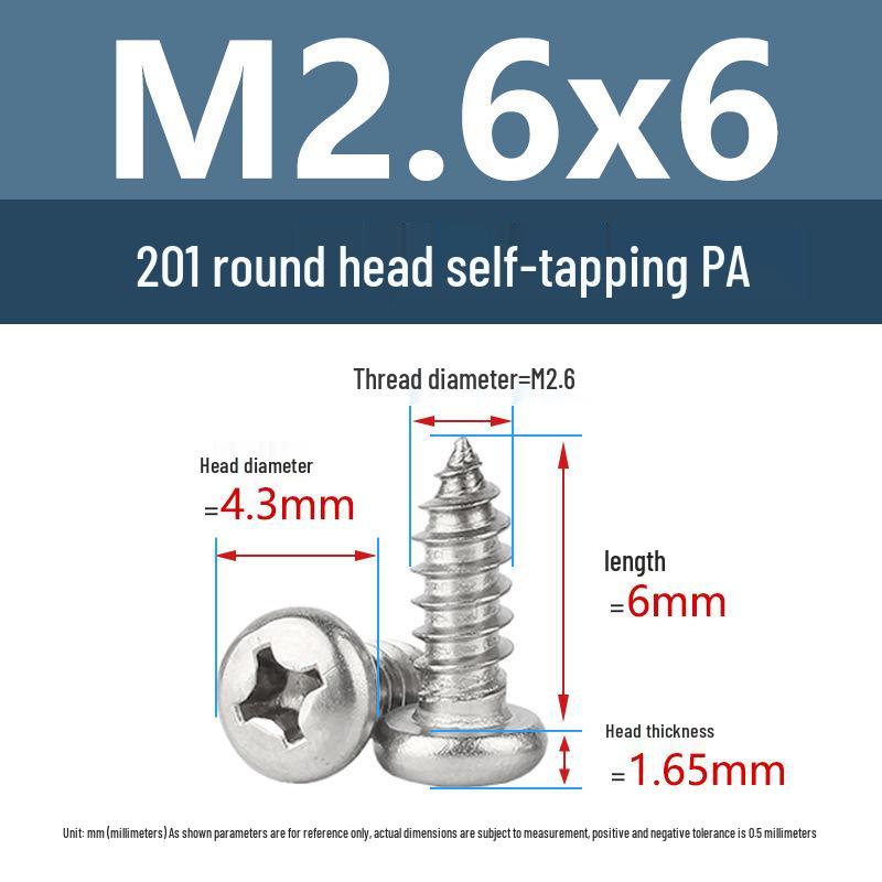 Yigu Yigu 201 Stainless Steel Phillips Round Head Self-Tapping Screws M1.7-M6