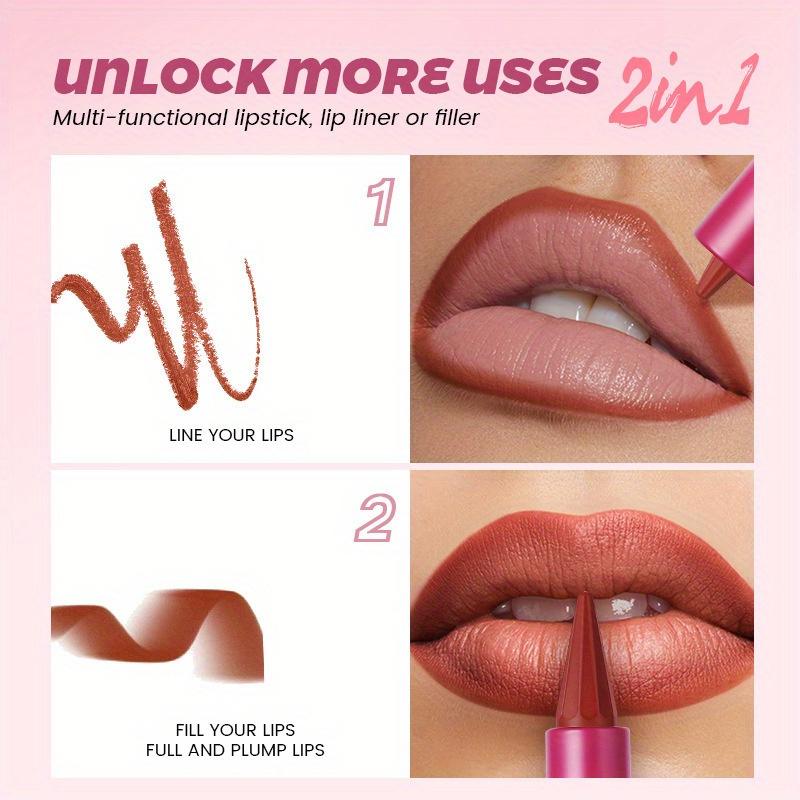 2-in-1 Matte Lipstick and Lip Liner Cone Tip Velvet Lipstick Pencil Silky Texture Waterproof Long-lasting Lipsticks Lip Combo Liner Lip Liner Stick