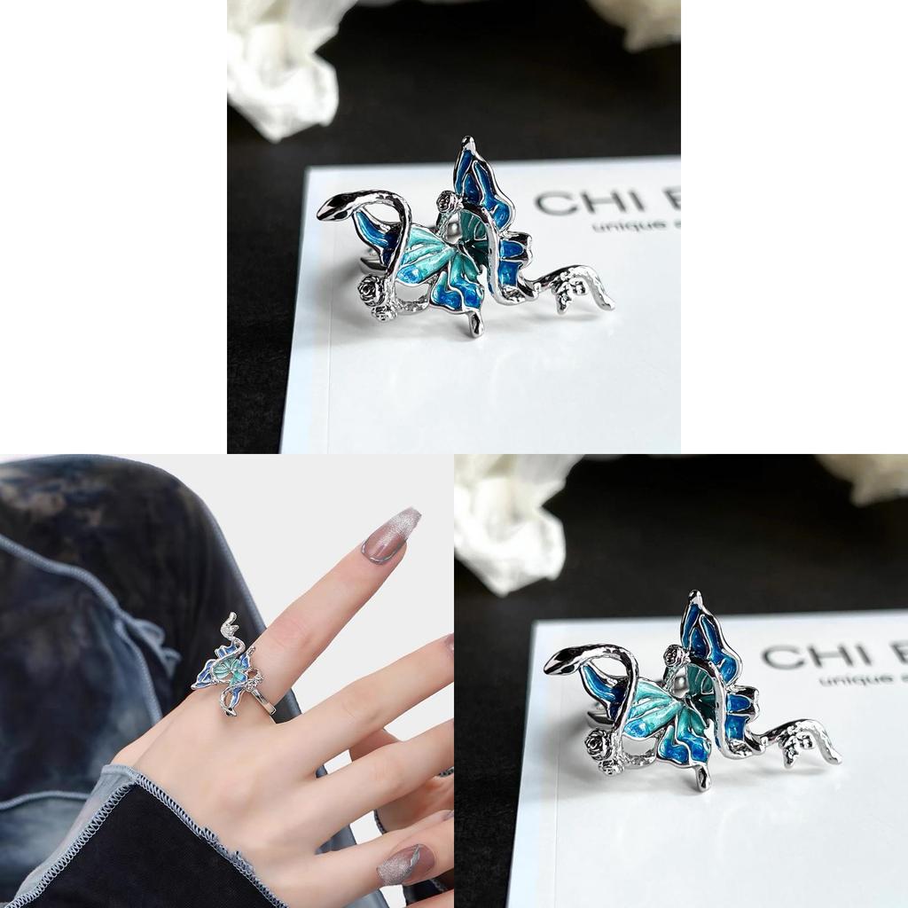 Snake And Butterfly Design Copper Ring Unique Geometric Shape Adjustable Hand Jewelry