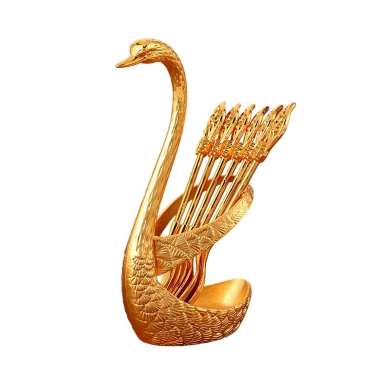 Set Of 6 Decorative Zinc Alloy Animal Shaped Storage Holder and Spoon Dinnerware Set Kitchen Supplies