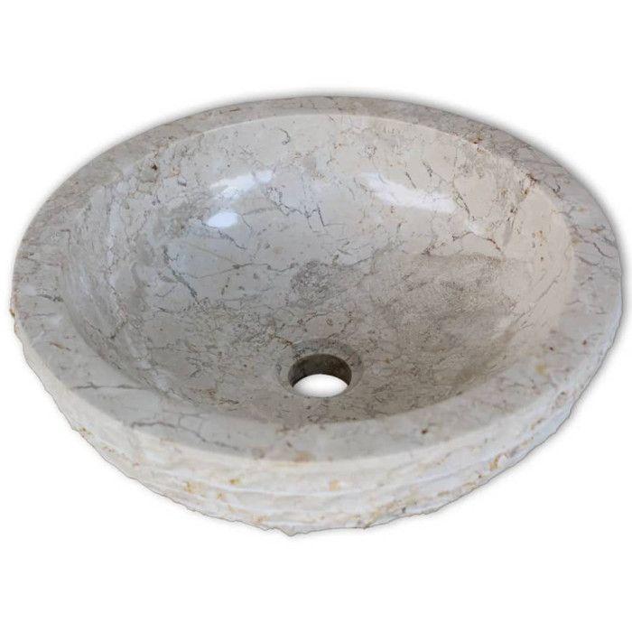 VidaXL Lavabo Marbre 40 cm Crème Pierre Naturelle Vasque Lave-Main Toilette 242673