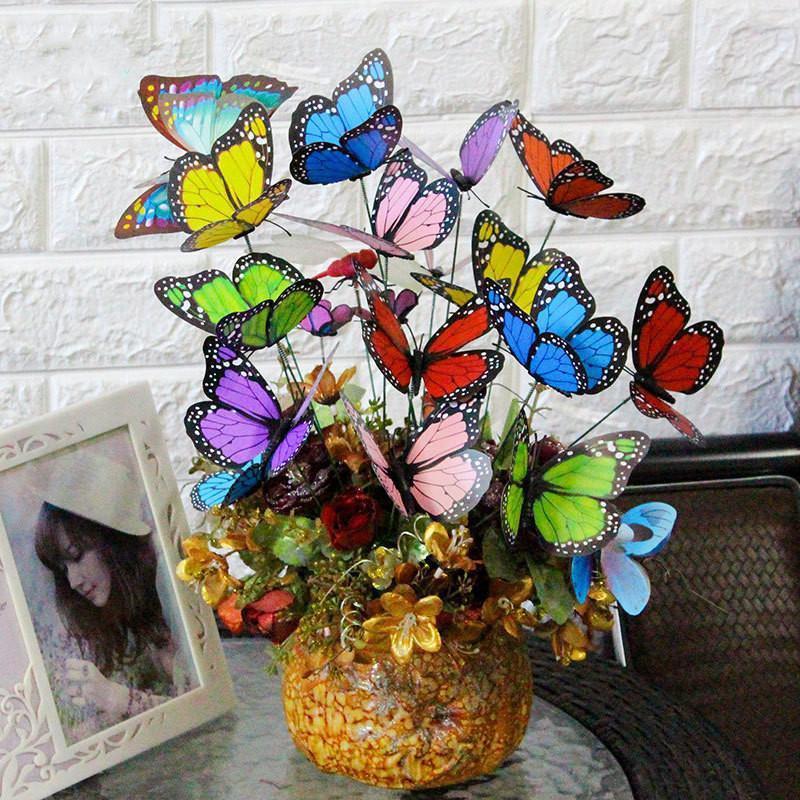 Lot de 20 papillons artificiels 3D imperméables pour jardin, mariage, cour, pots de fleurs d'extérieur, décoration