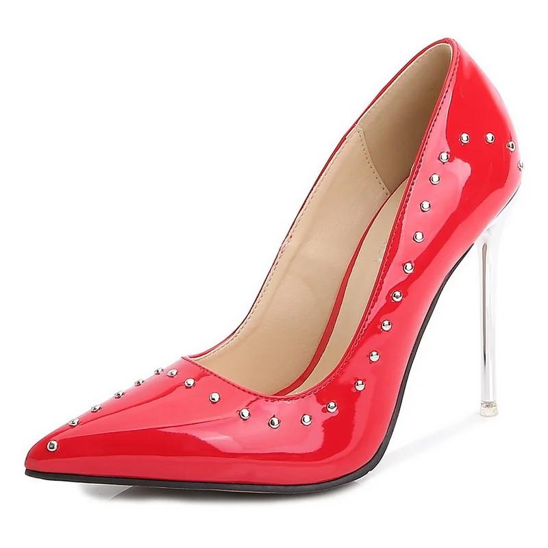 

Women Patent Leather Rivet High Thin Heel Shoes Sexy Women Pumps Office Nightclub Evening Party Wedding Banquet High Heels 35-46 35 красный