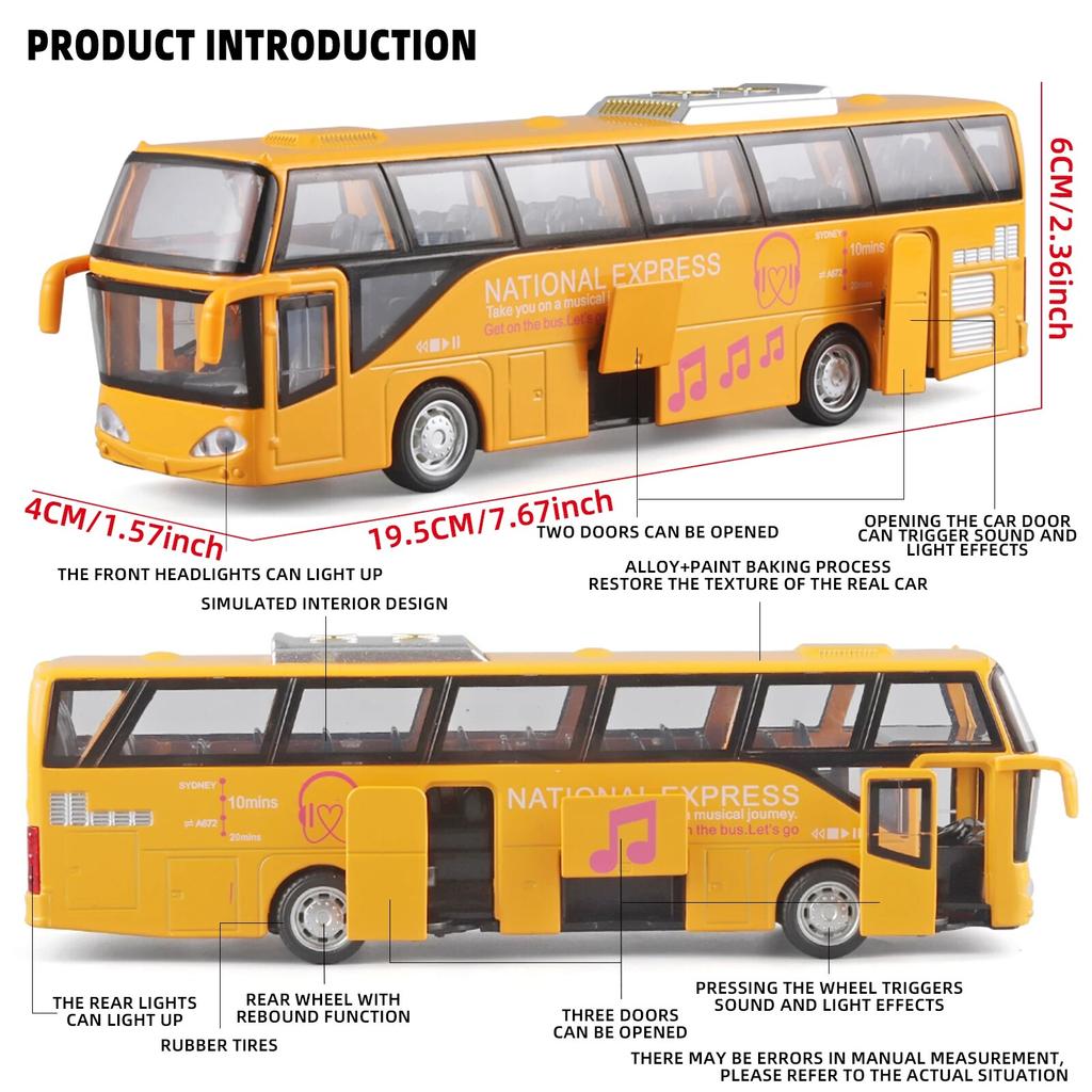 1/64 Children's Bus Alloy Model with Sound & Light Features - Fun & Interactive - Ideal for Playtime, Learning, Or Decorating