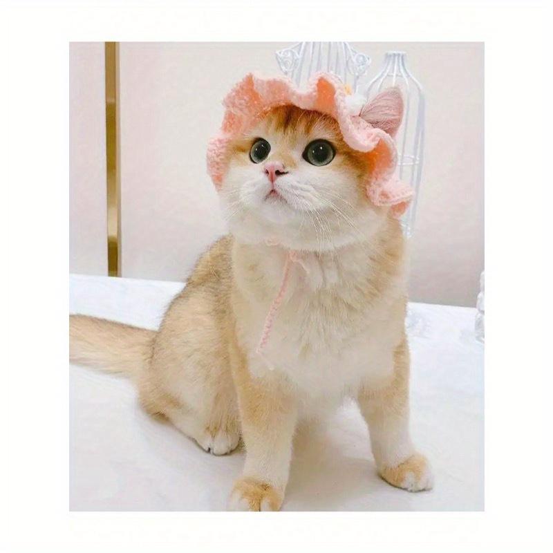 1pc Handmade Crochet Pet Hat With Small Flower Pattern, Suitable For Small And Medium Dogs Or Cats