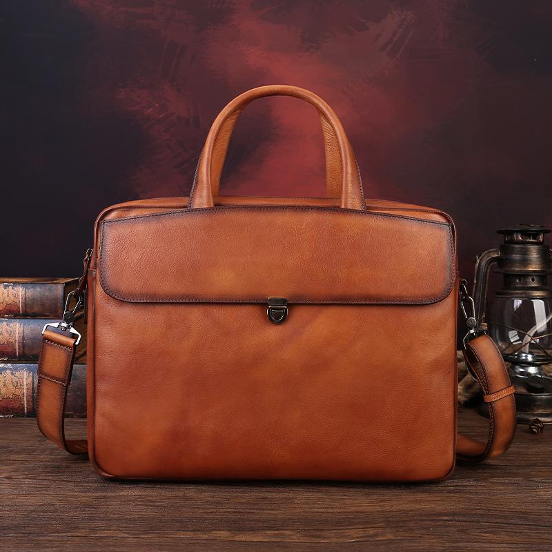 Men's Large Genuine Leather Briefcase: Business Casual Document & Laptop Bag