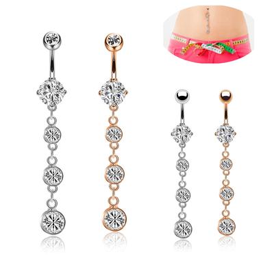 Human Body Puncture Endless Steel Thick Needle Navel Ring Crystal Zircon String Pendant Navel Nail Stainless Steel Navel Buckle 
