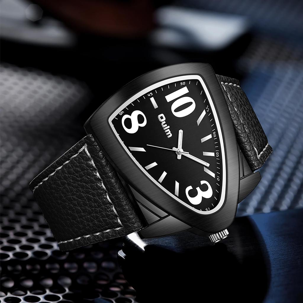 Triangle watch stainless steel men fashion stylish unique PU strap cool handsome gift anniversary birthday black
