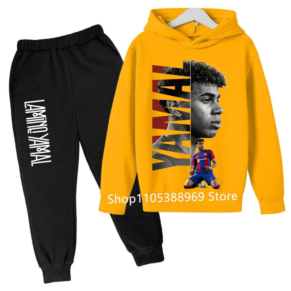 Kinder Lamine Yamal 2-teiliges Trainingsanzug Set Jungen Mädchen Fußballstar Hoodie + Jogginghose Set Grafisches Kapuzensweatshirt Sport Outfit