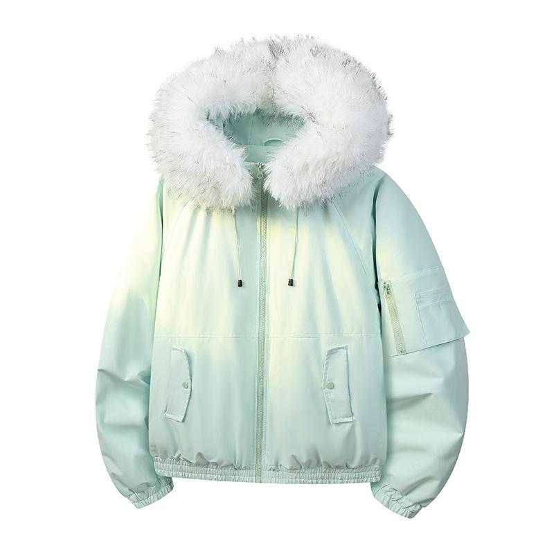 Winter Cotton Hooded Jacket with Removable Fur Collar - Windproof, Warm, and Lightweight for Couples