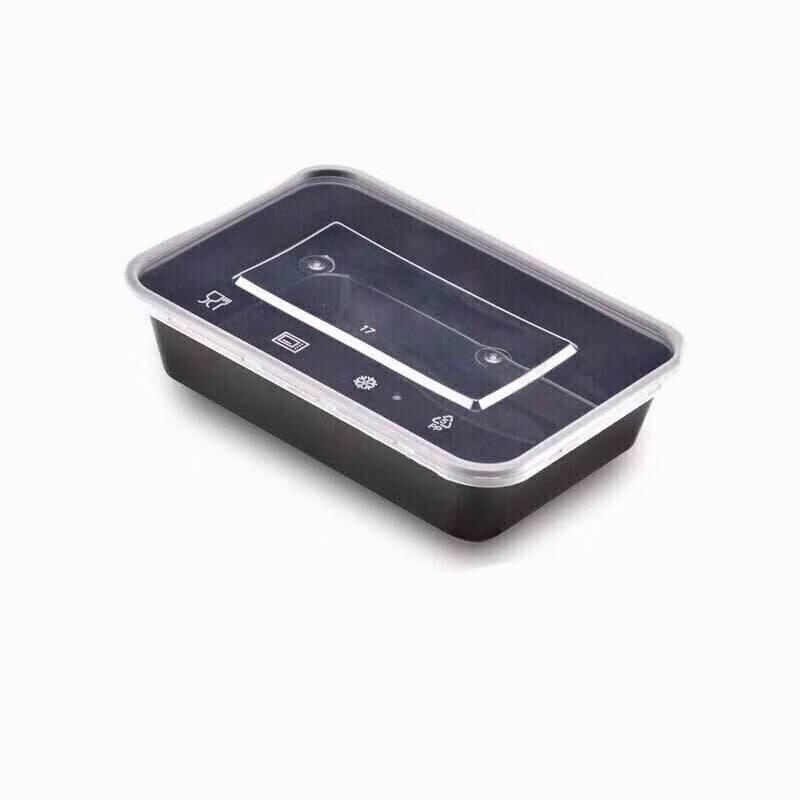 

Disposable Rectangular Food Containers with Black Sealed Lids 360ml