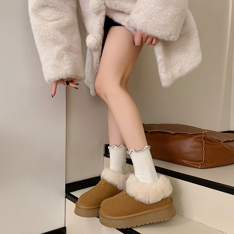Trendy thick-soled one-pedal fluffy snow boots women's new winter velvet thickened warm outer cotton shoes