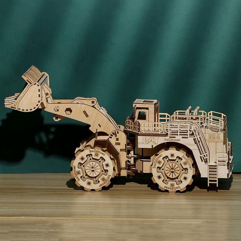 

3D Деревянная Модель Бульдозера-Погрузчика - Ручная Работа, Обучающий Конструктор