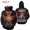 Felpa con cappuccio da uomo Knight Templar, stampata in 3D, da uomo e da donna, casual, con cappuccio, pullover, hip hop, harajuku, streetwear, top