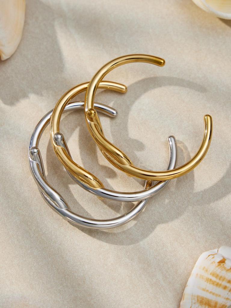 18K Gold-Plated Stainless Steel Geometric Bamboo Joint Multi-Color Cuff Bracelet Set