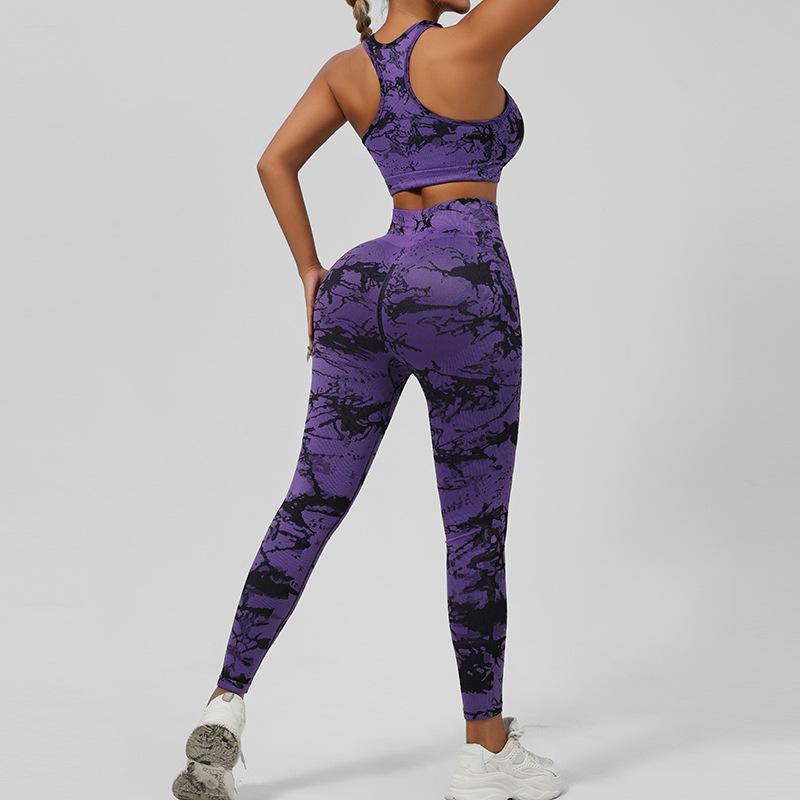 Tie-Dye Yoga Set: Beautiful Back Sports Bra & High-Waist Peach Lift Leggings