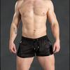 Summer Men Sport Shorts Color Matching Hollow Mesh Loose Drawstring Elastic Waist Quick Dry Jogging Gym Vacation Beach Shorts