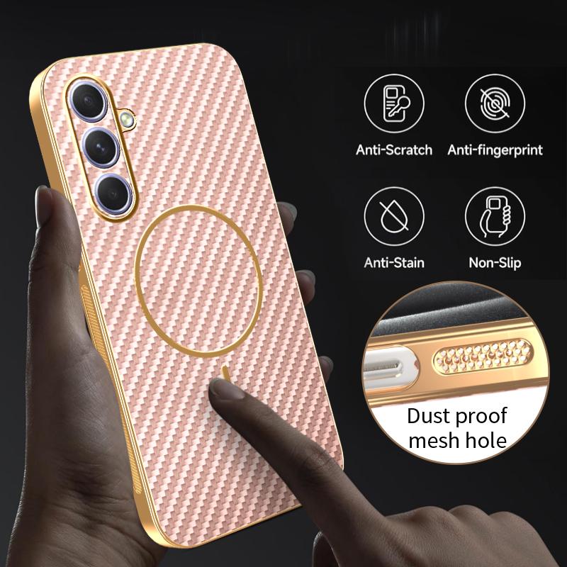 For Samsung Galaxy A55 5G Phone Case Carbon Fiber Textured Electroplated TPU Back Cover
