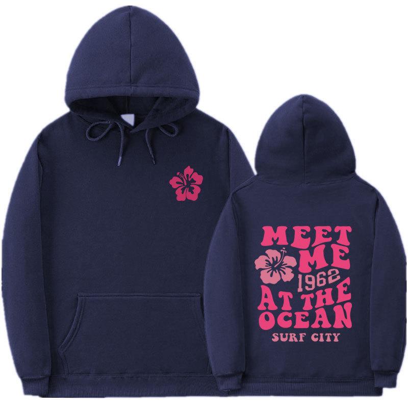 New Hoodie Ocean Beach Hooded Sweatshirt Fashion Casual Loose Threaded Cuff Hem