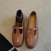 Cowhide version~ retro leather flat bottom women's new T-word with one pedal Mary Jane small leather shoes single shoes