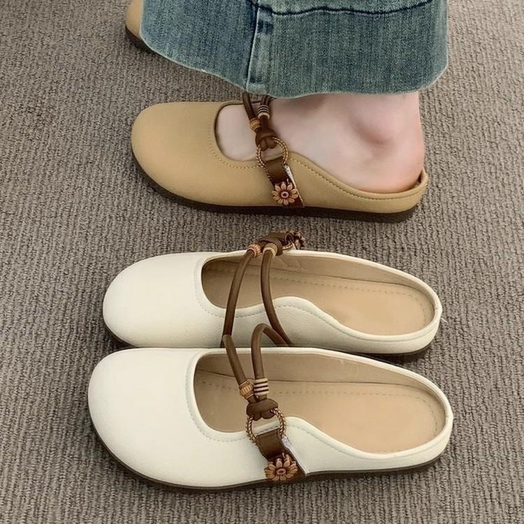 Baotou Half Slippers Women's Summer Outer Wear New Flat-bottomed One-pedal Half-support Single Shoes Soft-soled Cool Slippers