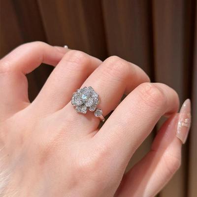 Elegant Zircon Flower Open Ring - Stylish Versatile Index Finger Jewelry