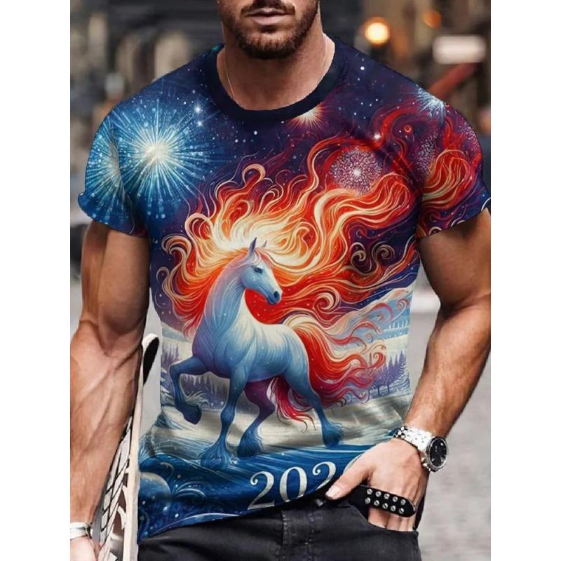 Men's Casual Short Sleeve Printed Crew Neck Pullover Men's Slim Fit T-Shirt