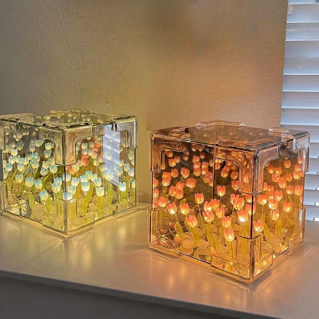 Handmade DIY Tulip Night Light 3D Magic Mirror – Perfect Birthday Gift for Couples or Friends