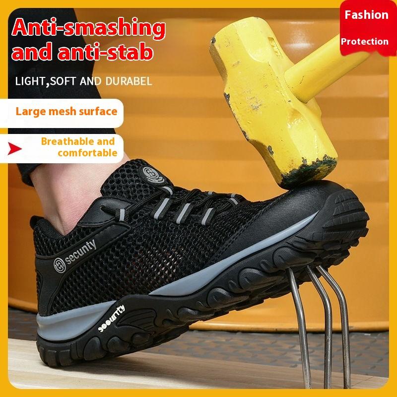 spring breathable work shoes summer mesh lightweight safety shoes steel toe work sneakers anti puncture industrial shoes for men