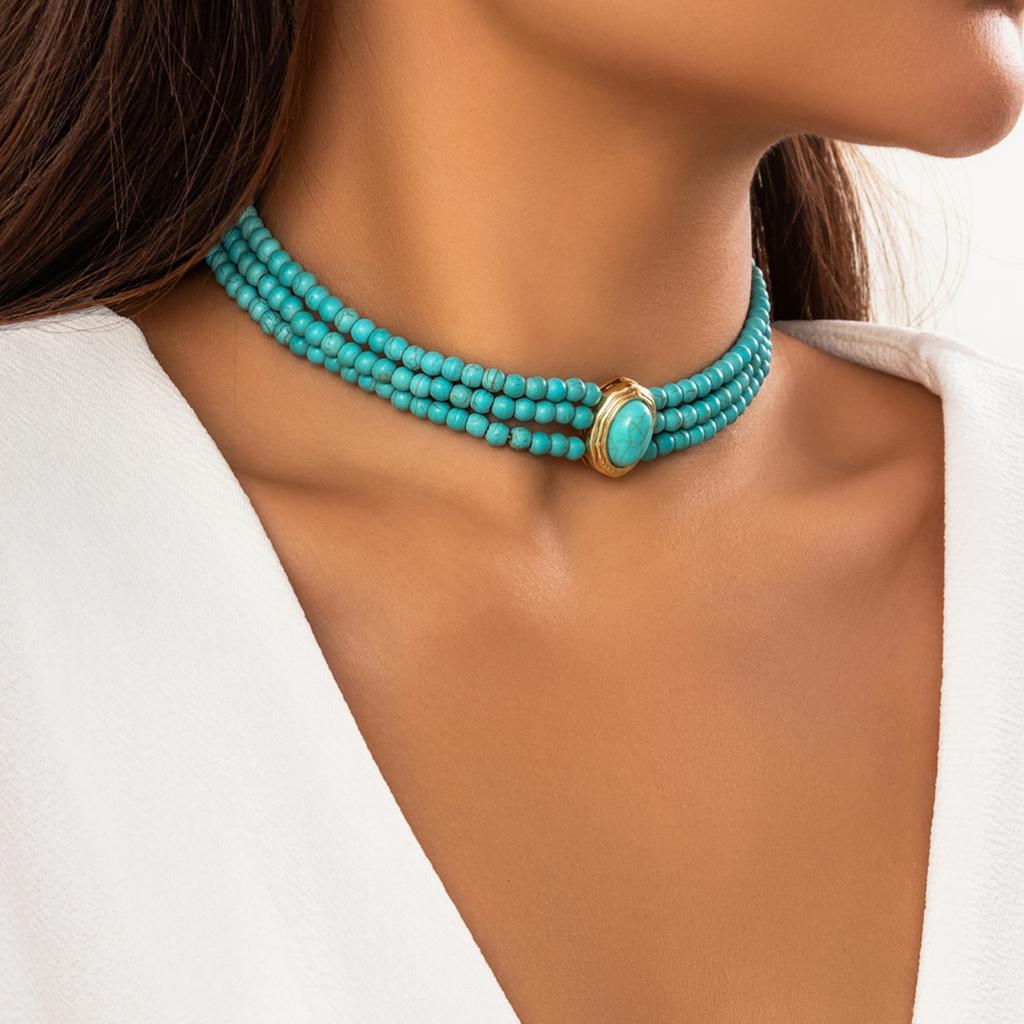 PuRui Elegancki Naszyjnik z Imitacji Cyrkonii Wielowarstwowy Ręcznie Robiony Naszyjnik z Koralików Naturalny Kamień Choker Kobiety Cyrkoniowy Łańcuszek na Szyję Impreza Nowość