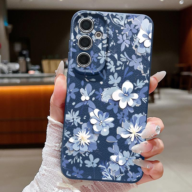 

Чехол для телефона с узором из синих цветов для Samsung Galaxy A17 A56 A55 A36 A16 A15 5G A26 A35 A25 A54 A14 A34 A53 Мягкий силиконовый чехол Galaxy A14