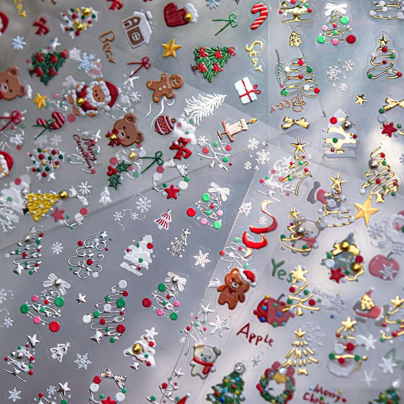1/3pcs Christmas Nail Stickers Luxury Crystal Diamond Cartoon Tree Apple Back Glue Nail Art Stickers DIY 3D Nails Decorations