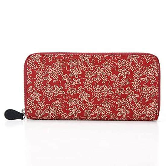 Inden Yushichi Uehara Genuine Leather Long Wallet Bundle Holder Model Number 2317 Red X White Lacquer Grape Pattern Genuine Wallet Made In Japan