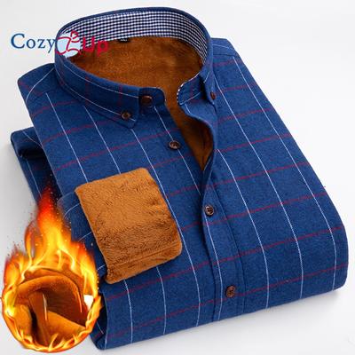 Men Fleece Shirt Autumn Winter Male Long Sleeve Plaid Shirt Thick Fleece Lined Soft Casual Flannel Warm Dress Shirt