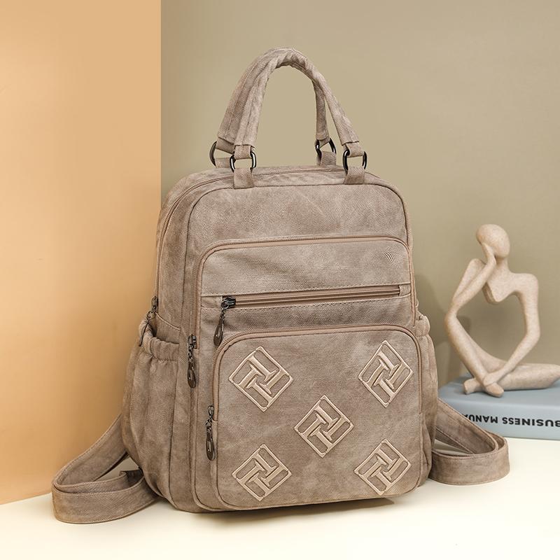 Vintage Leather Backpack for Women Casual Daypack Travel Shoulder Bag with Multi Pockets