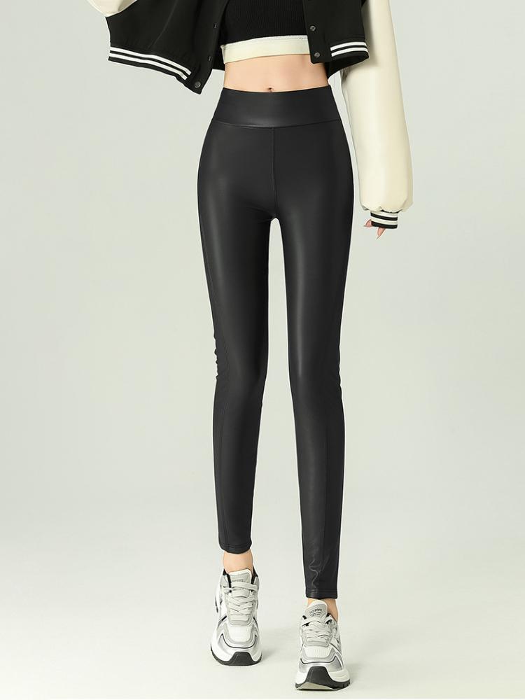 

Черные осенне-зимние леггинсы из высококачественного флиса и искусственной кожи, женские обтягивающие леггинсы с высокой талией и подъемом бедер, сексуальные теплые леггинсы из искусственной кожи M чёрный