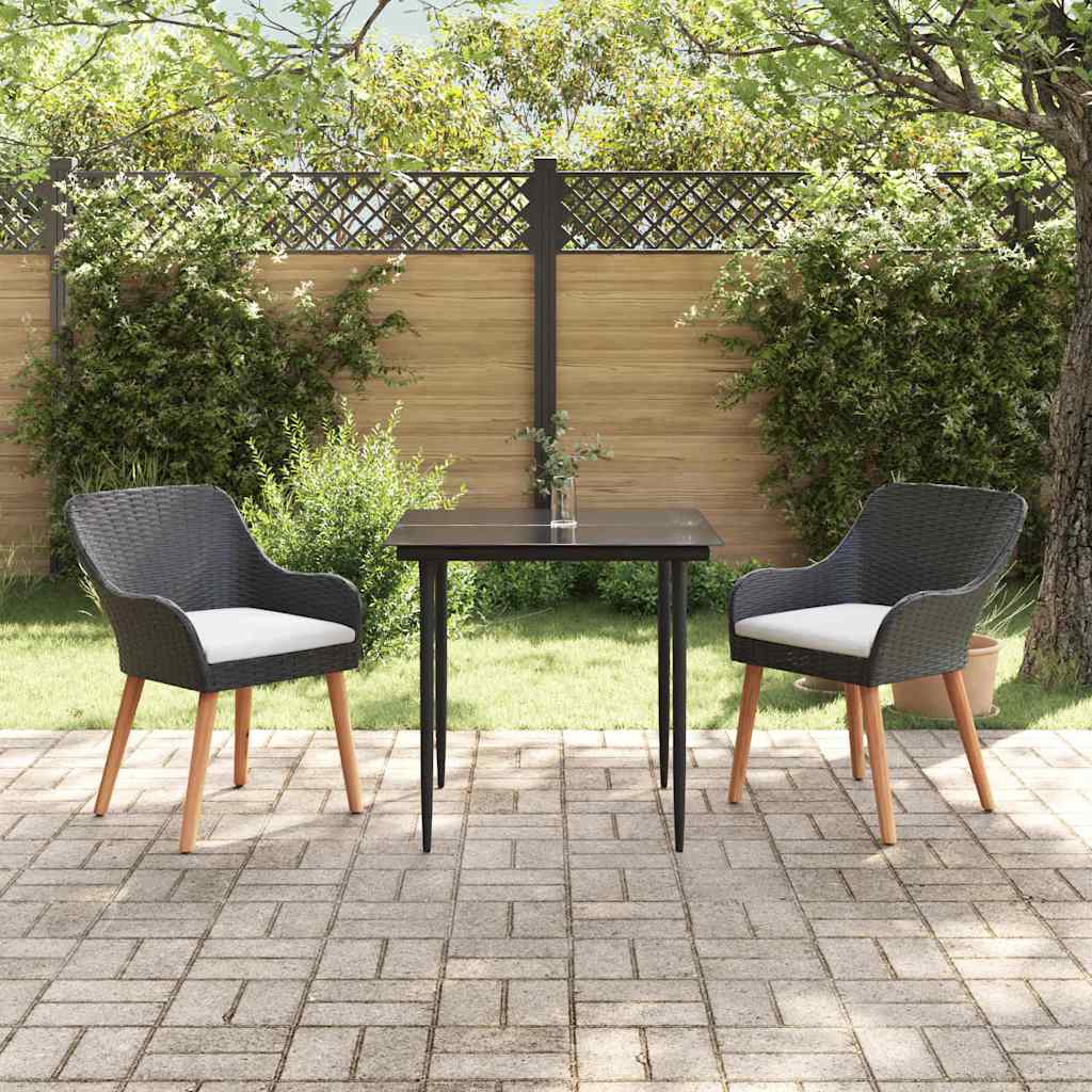 Garden Dining Set with Cushions 3 Pcs Black Poly Rattan