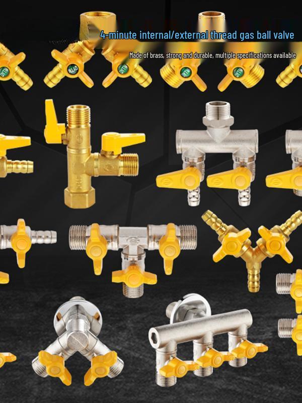 Telu Copper Gas Pipe Tee Valve, Y-Type 4-Point Ball Valve, One-in-Two Natural Gas Switch