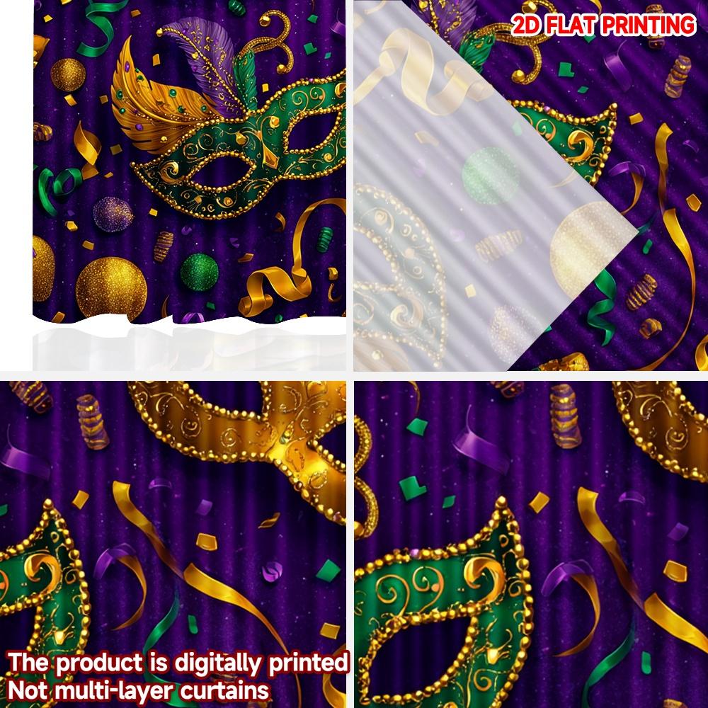 2D Flat Printing 2pcs Curtain Drapes Mardi Gras Festive Masks Digital Printed Polyester Drapes Family Party Decoration Perfect