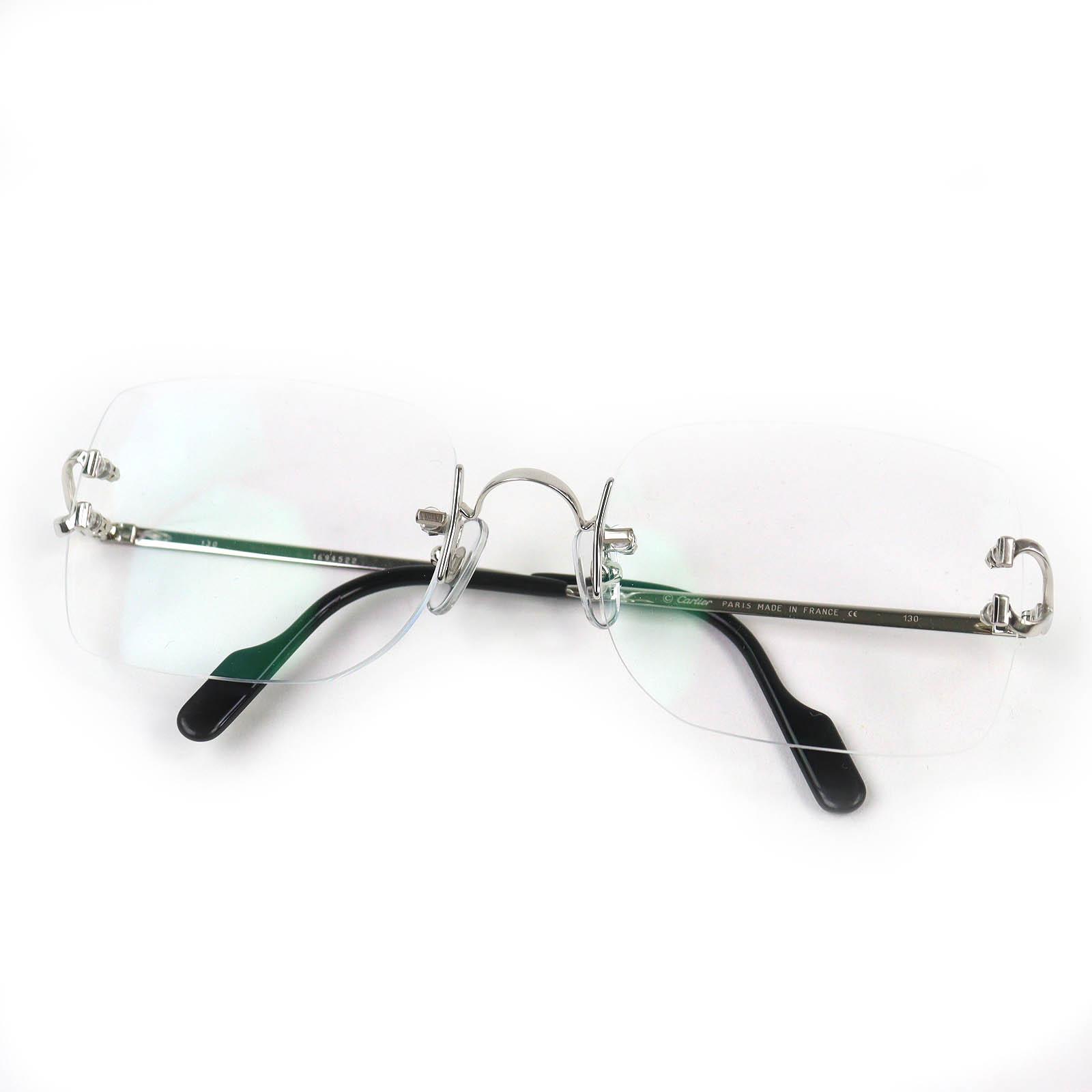 

Excellent Cartier Glasses Square Two-Point Rimless Silver mens Used