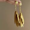 Silver needle round feather earrings simple high-end long earrings Bohemian retro temperament earrings women