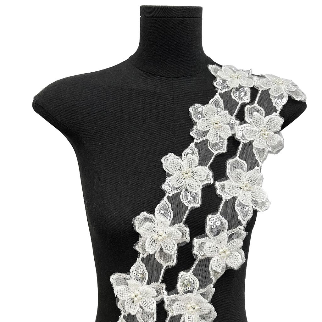 Korean Version Of Light Luxury Black Bead Flower Piece Hair Accessories Dress Children'S Clothing Mesh Embroidery Lace Accessories