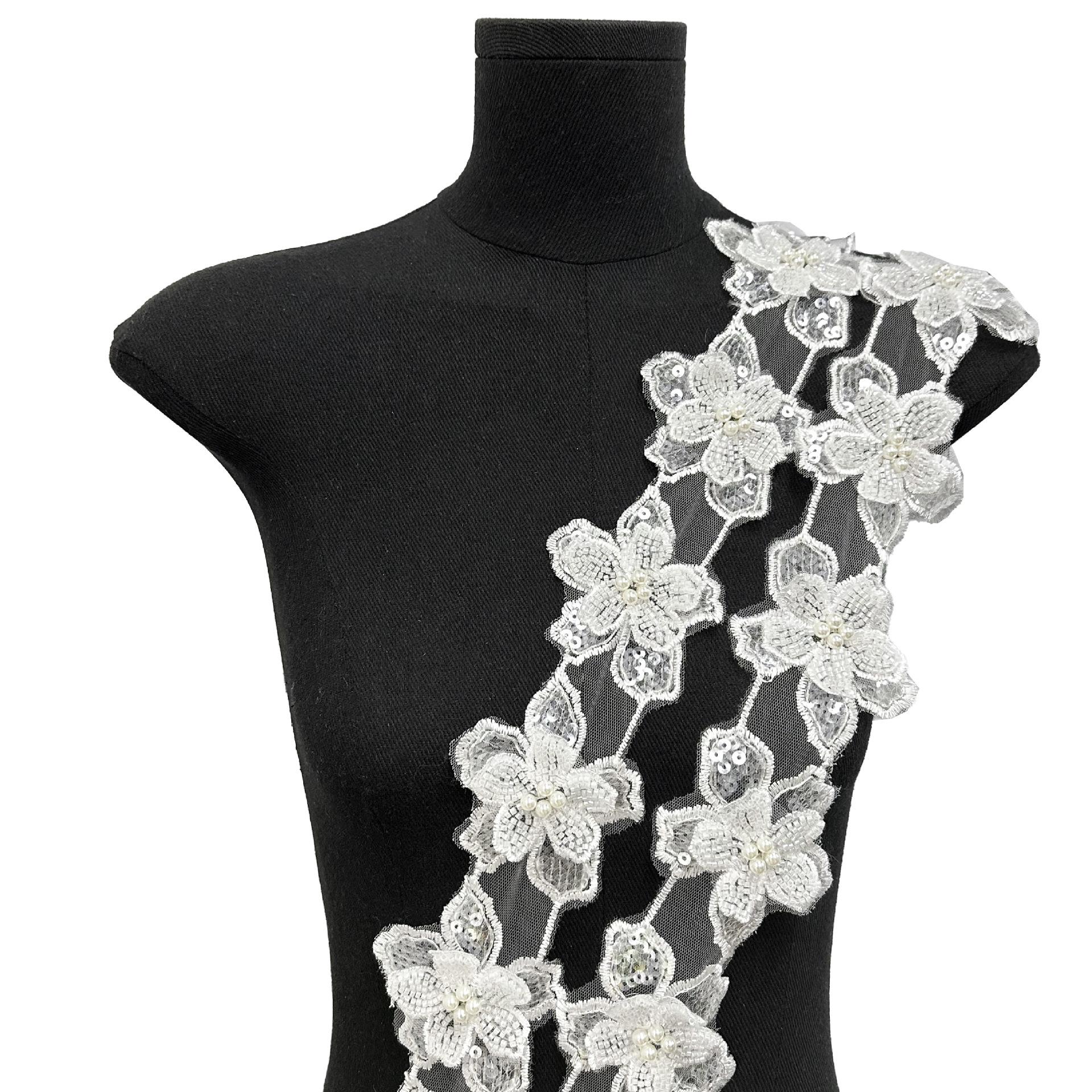 

Korean Version Of Light Luxury Black Bead Flower Piece Hair Accessories Dress Children S Clothing Mesh Embroidery Lace Accessories TW130 beads white one yard