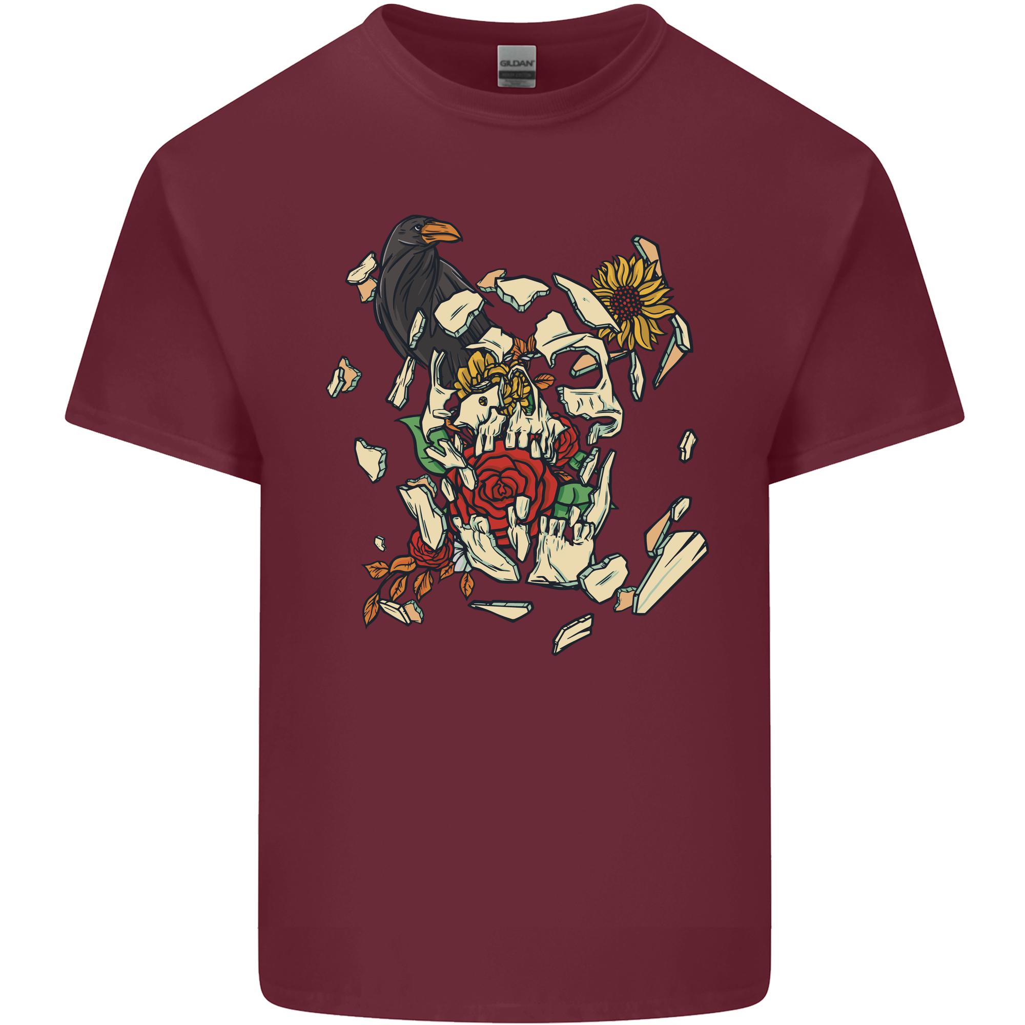 Broken Skull With Roses Raven Unisexs Light Cotton TShirt S